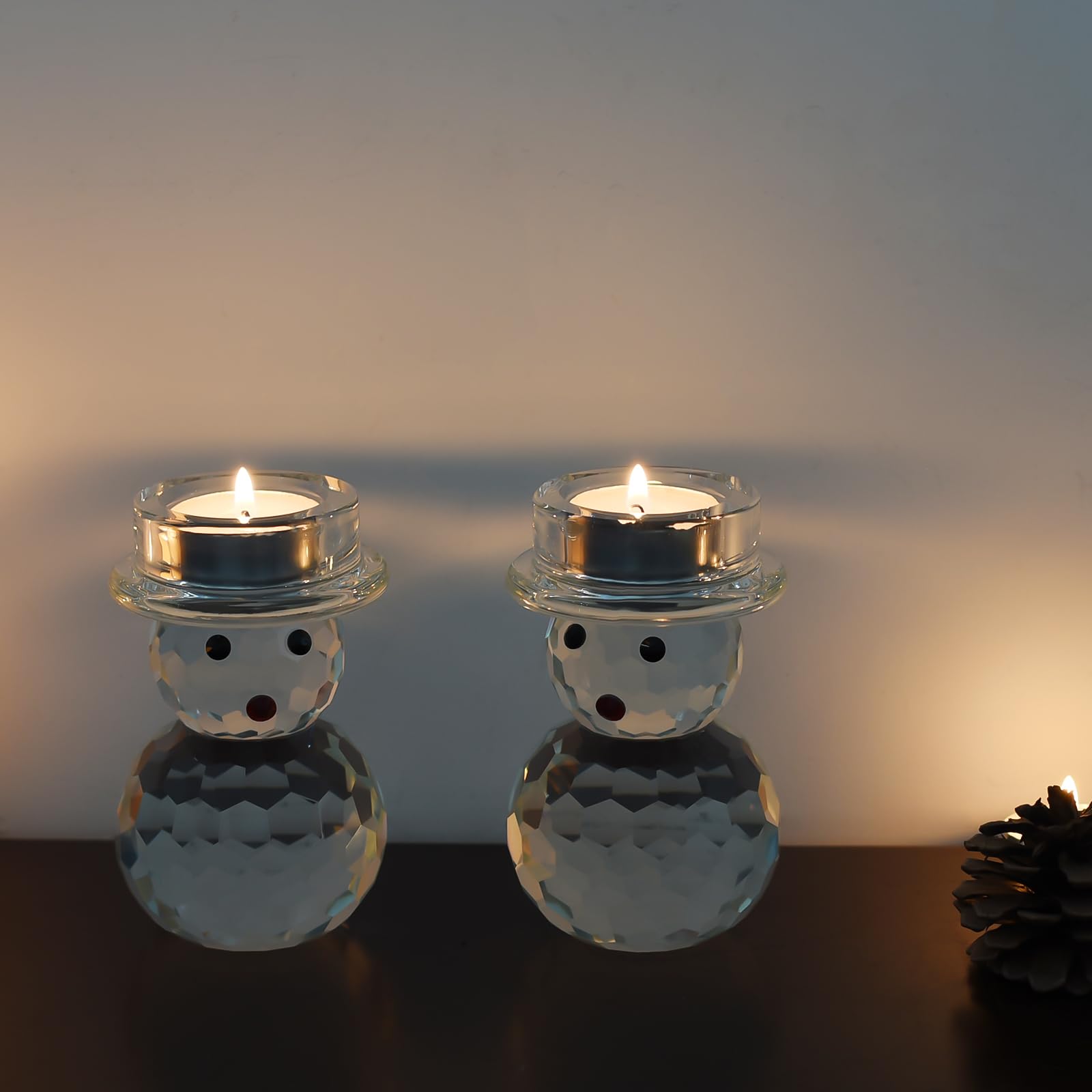 Lot de 2 photophores en cristal en forme de bonhomme de neige - Décoration de table d'hiver festive pour Noël, mariage, fête, anniversaire