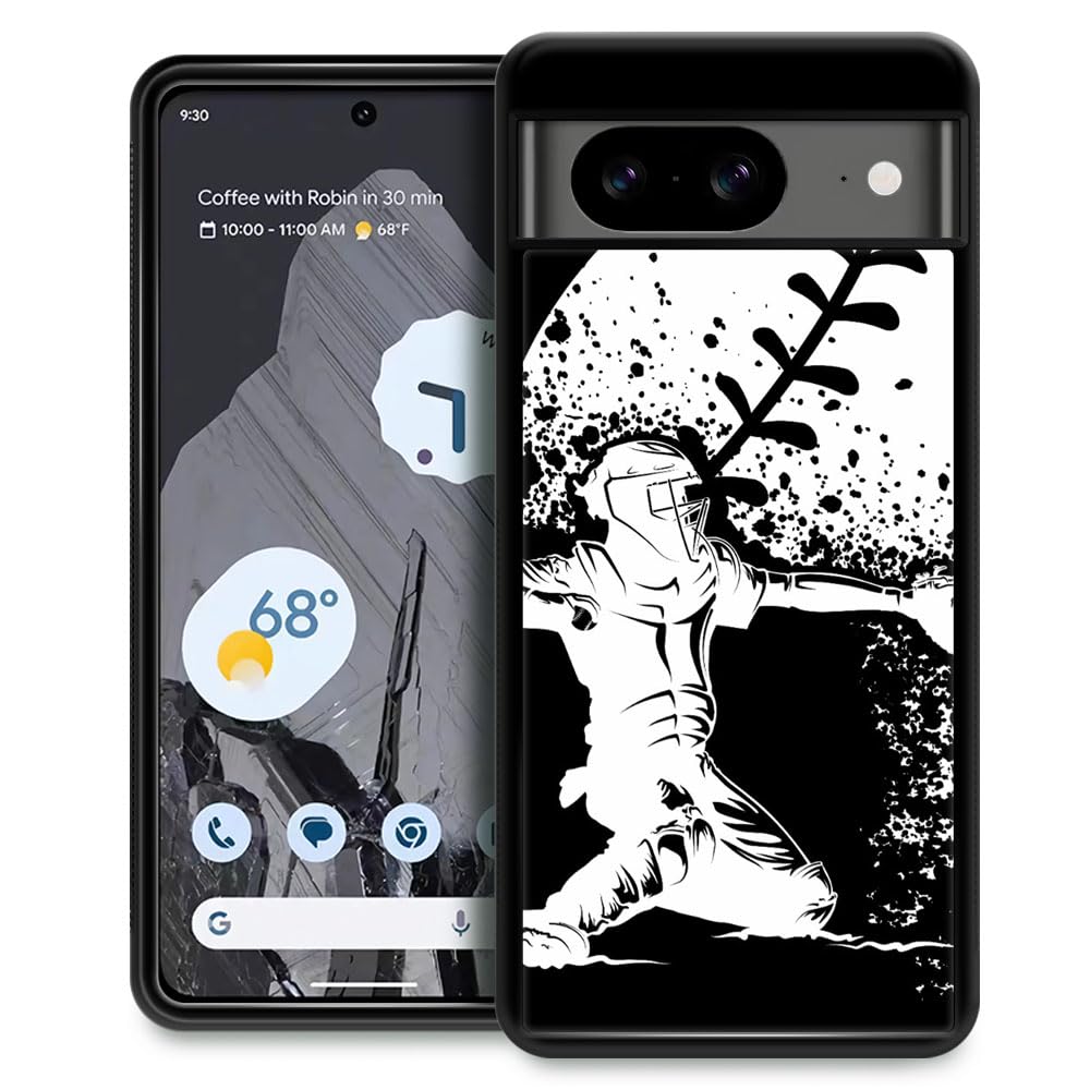CARLOCA Compatible with Google Pixel 8 Case, Baseball Catcher at Home Pattern, Ultra Protection Shockproof Soft Silicone TPU Non-Slip Back