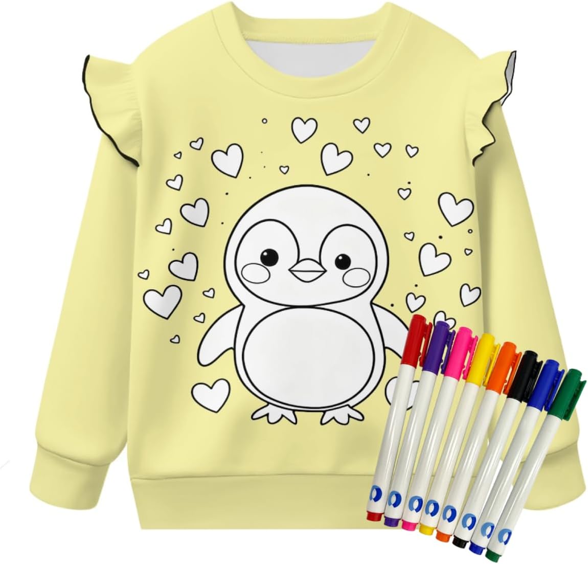 Color Your Own Shirts for Girls Cute Penguin Long Sleeve Sweatshirt with DIY Hand Painted