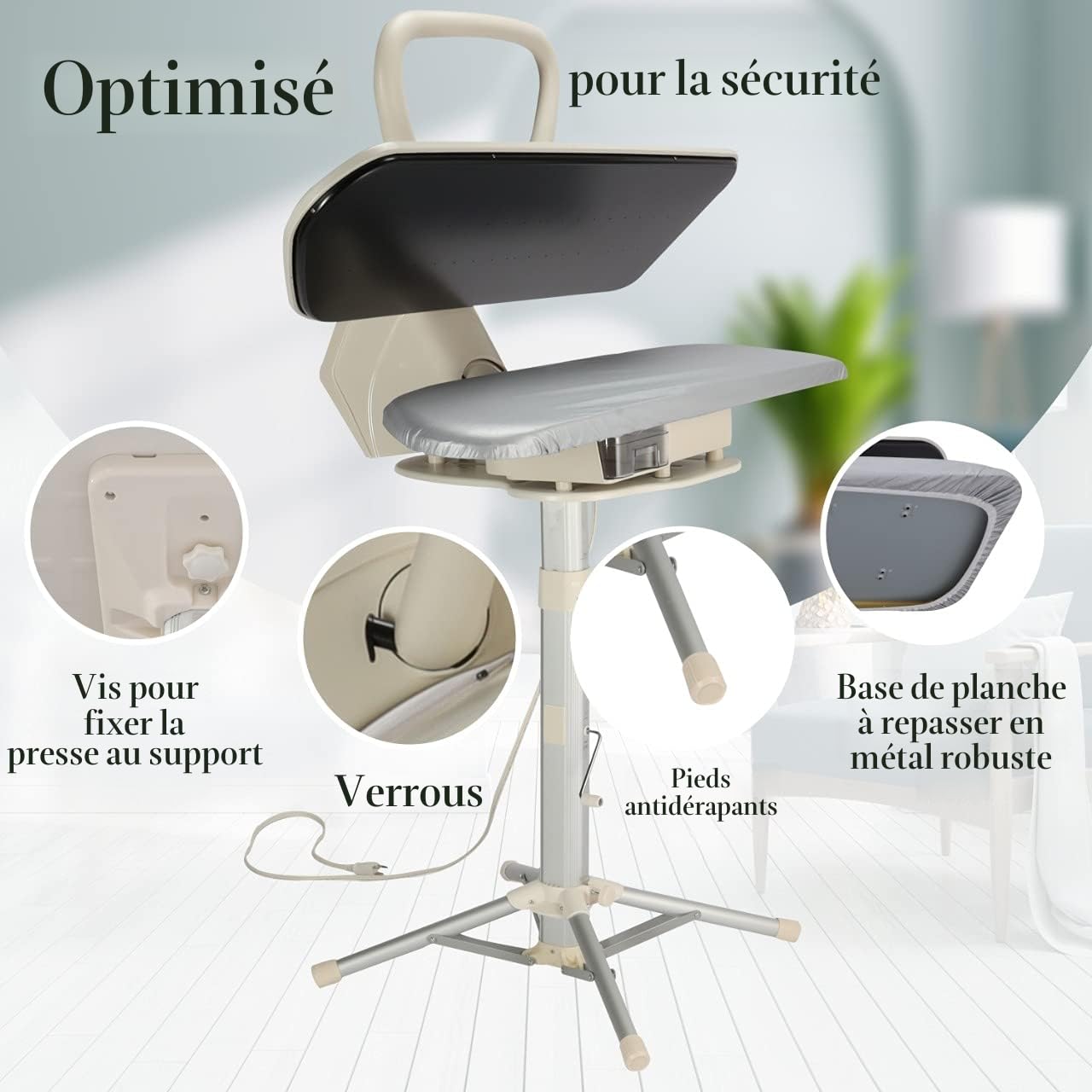 Speedypress Presse à Repasser à Vapeur 101HD-Blanc 101cm avec Support (+ Fer à Repasser, Filtre à Eau Anticalcaire, Housse de Rechange et Sous-Feutre en Mousse)