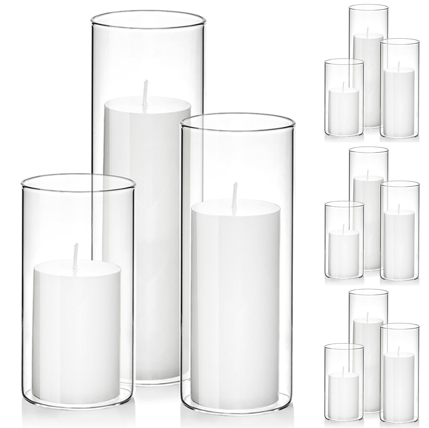 Photo 1 of NATCENSE Set of 12 White Pillar Candles with Glass Holders