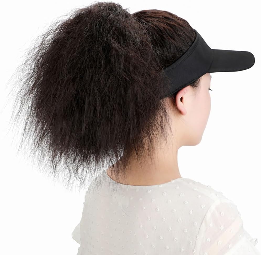 Hat Wig Wig Hat Visor Hat with Ponytail for Women Adjustable Hat with Synthetic Wig Attached Kinky Curly Ponytail Wig Caps for Women (Color : A)