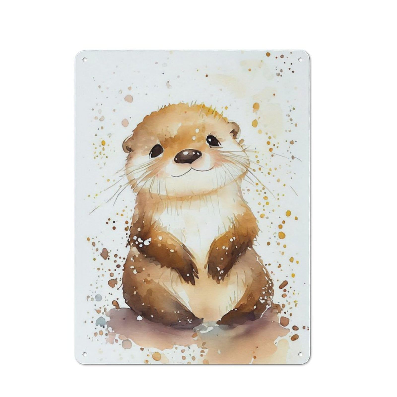 Junmoney Otter Watercolor Cute 40X30cm Retro Metal Sign With For Home Office Or Studio, Suited To Wall Displays In Home Offices And Studios
