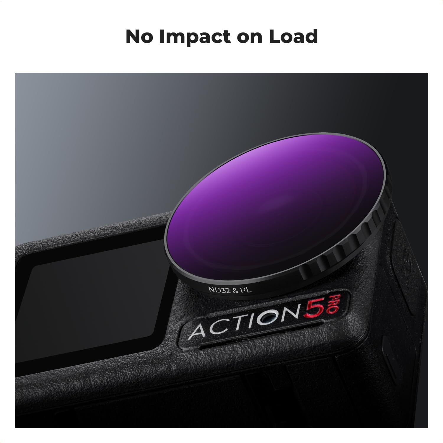 K&F CONCEPT 4 Pack Push-in Fit ND/PL Filter Kit Compatible with DJI Osmo Action 3/4/5 Pro, ND8/PL ND16/PL ND32/PL ND64/PL Neutral Density Polarizing Reduce Glare and Light Control Filters