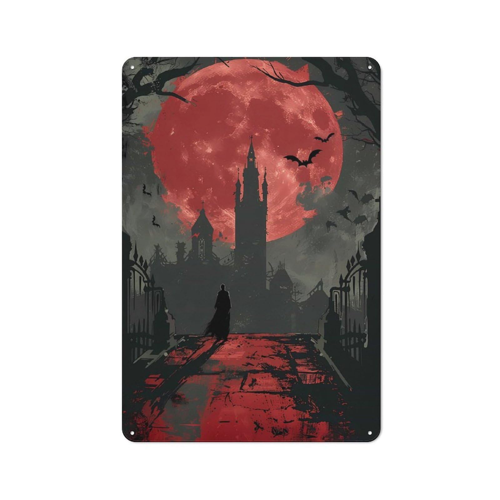 Junmoney Vampire Gothic City Spooky Rustic Tin Wall Plaque 30X20cm For Garage Or Workshop, For Home Interiors, Feature Walls And Decorative Displays