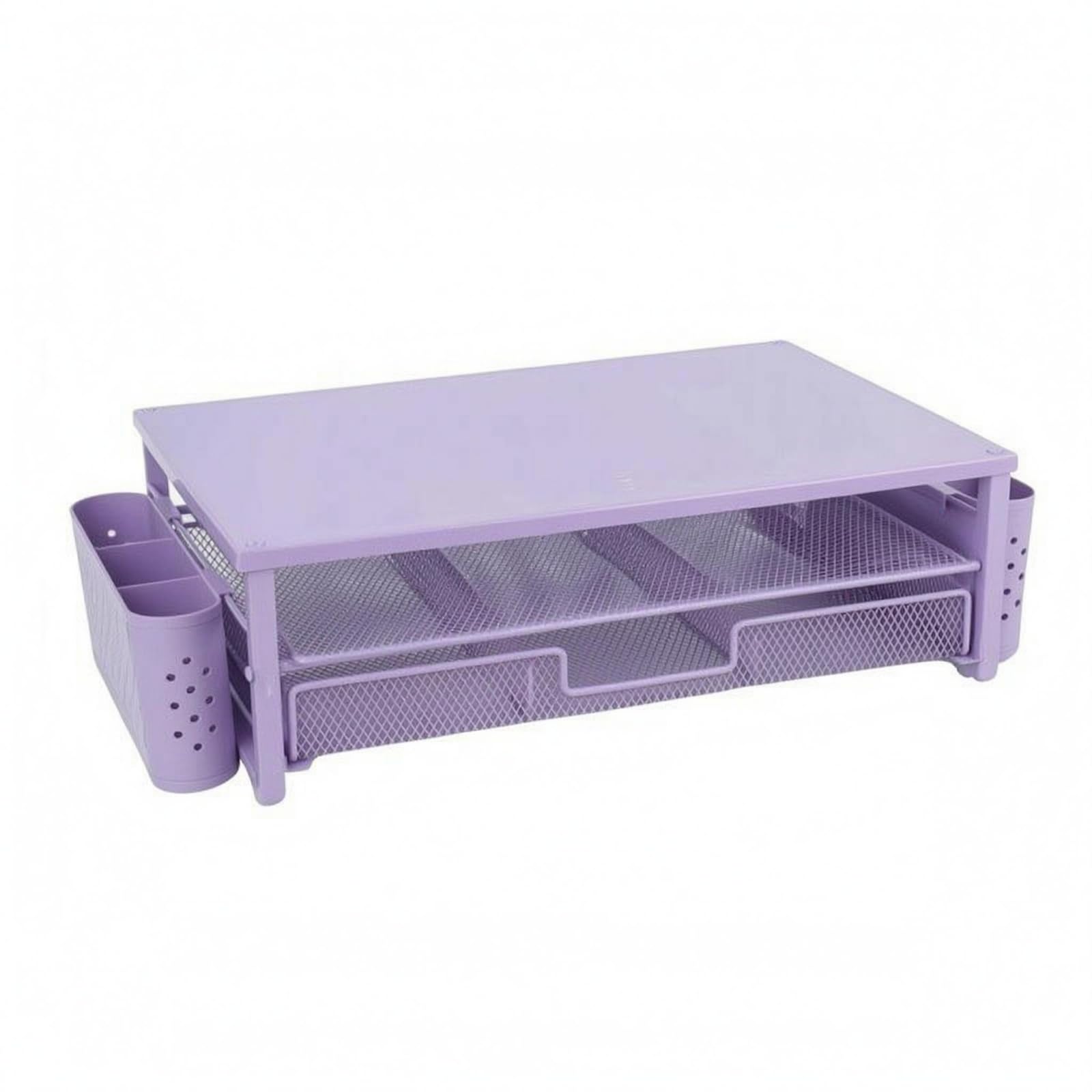 Desk Organizer Supporto Schermo Riser Mensola Scrivania Organizzatore Ufficio Struttura in Rete con Ripiano Piano E Spazio Sottostante Ordinato in Acciaio al Carbonio , Viola
