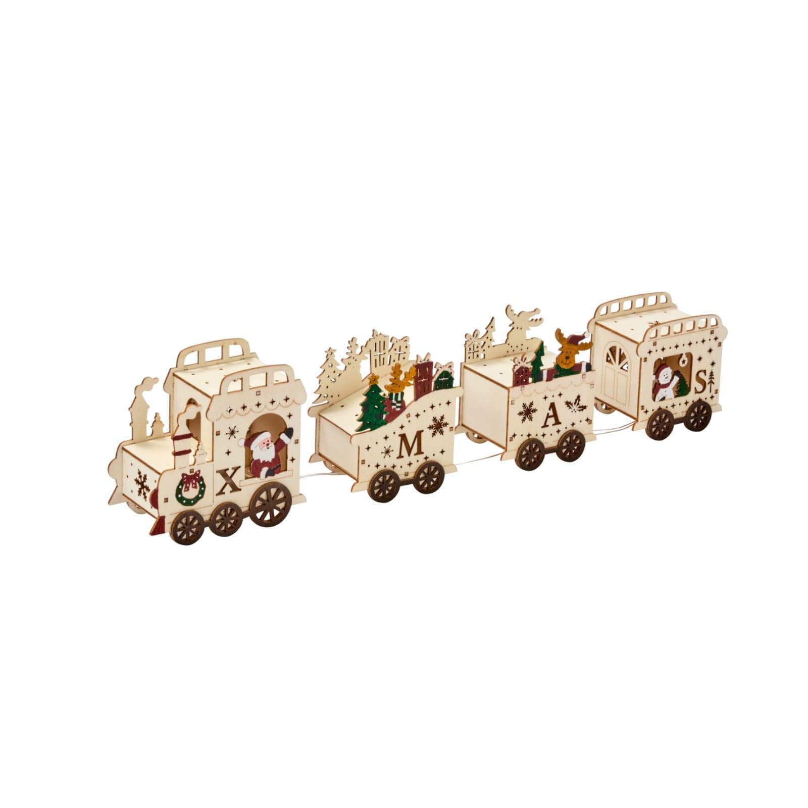 Three Kings Multicolor Wooden Santa Claus Express Train Locomotive Warm White Leds Light Up 40Cm Long Table Top Decoration