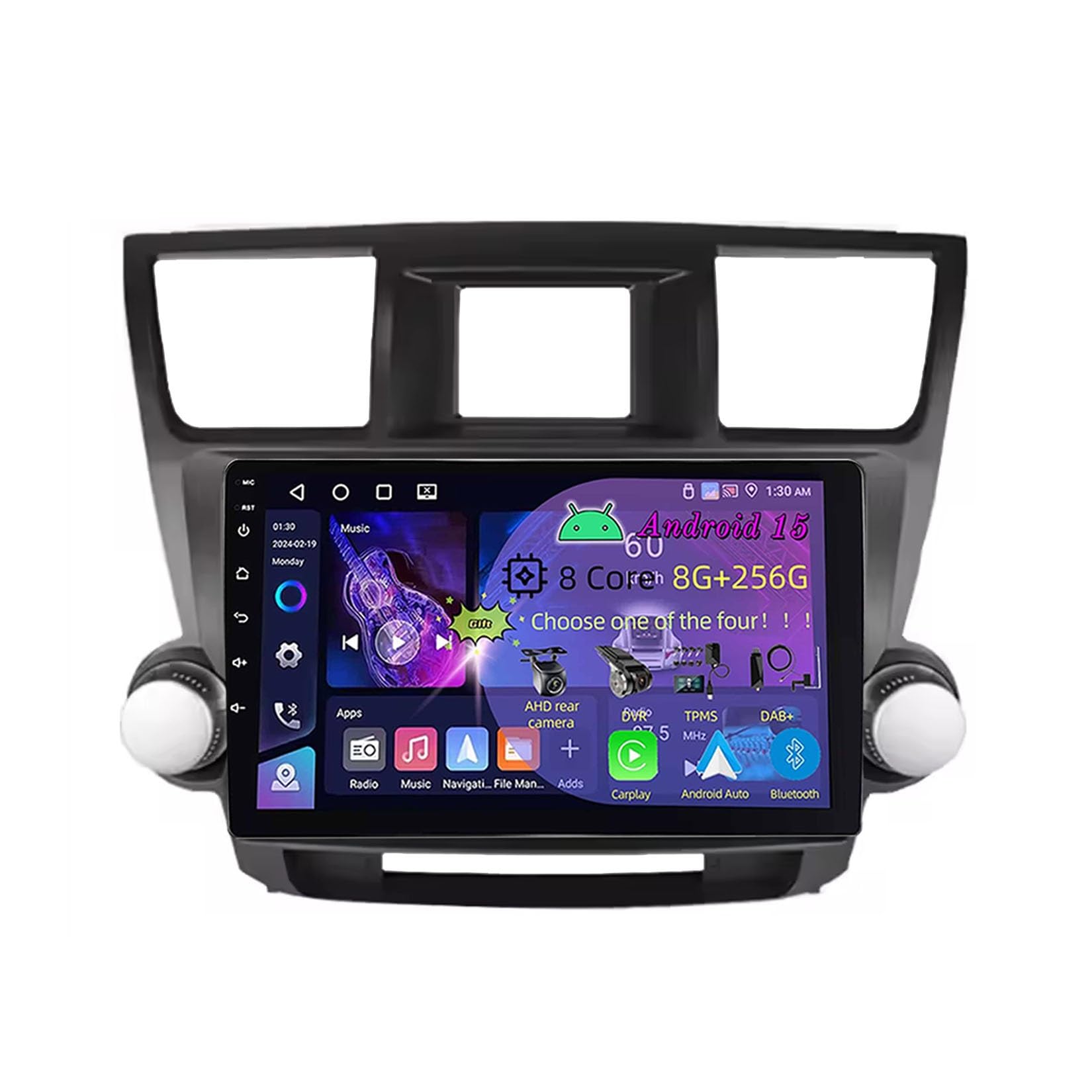 9 inch Android 15 Double Din Touchscreen Car Radio for Toyota highlander 2007-2013 with Carplay AHD Backup Camera GPS Navigation Steering Wheel Controls Bluetooth(C1 2+32G)