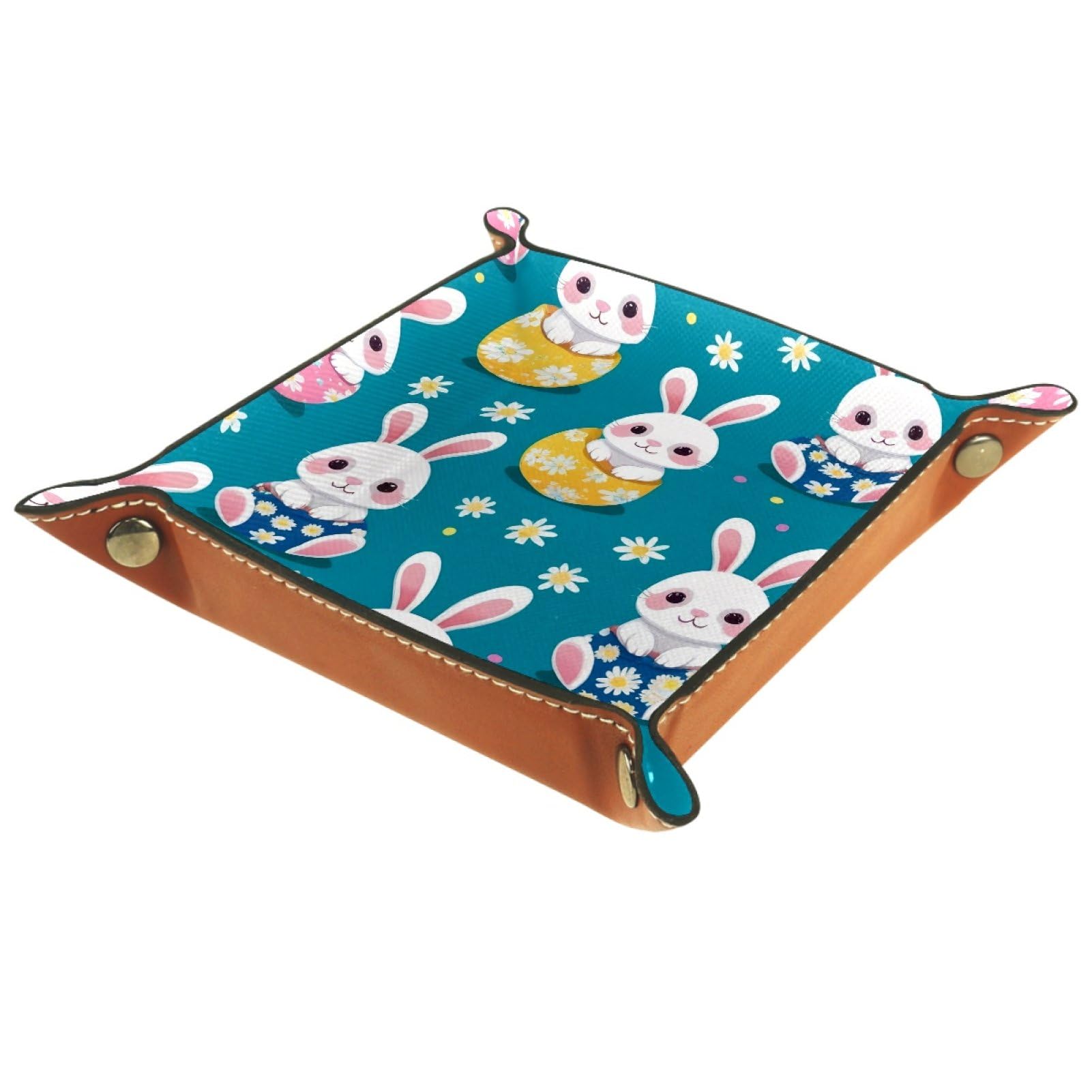 VAPOKF Rabbit Daisy Dice Trays Quadrilateral Dice Folding Tray Microfiber Leather Holder for Table Games RPG DND, 20.5 × 20.5 cm