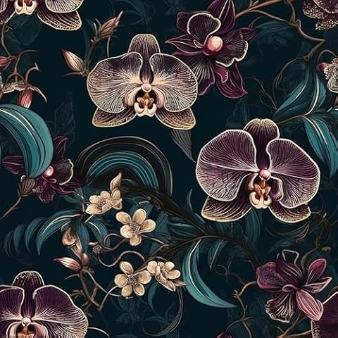REDAMANCY Vintage Dark Black Green Leaf Purple Butterfly Orchid Flowers Peel and Stick Wallpaper Stick on Contact Paper Vintage Wall Paper Easy Peel Off for nightstand Drawer Cabinet Renter Cover