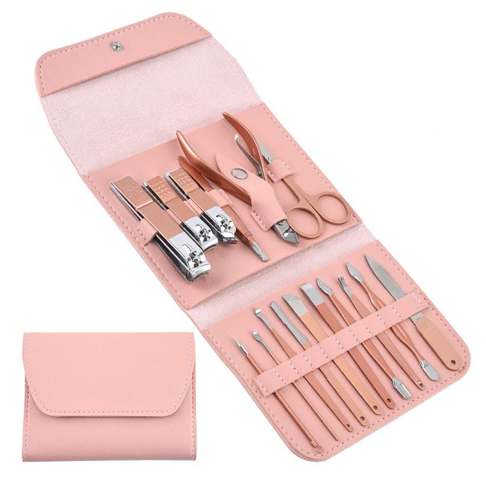 16pcs/set Rose Gold Nail Clipper Scissors Folding Bag Nail Tools Multifunction Makeup Kits Manicure Set Hand Foot Care Tools Kit