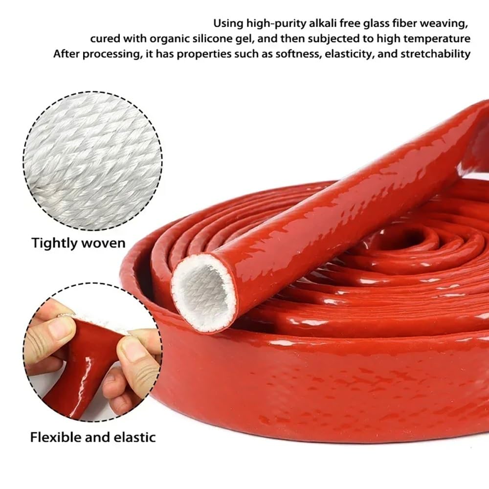 Manga ignífuga de 3 metros - Tubo de fibra de vidrio de silicona resistente a altas temperaturas (ID de 4 mm-35 mm) - Retardante de llama(Red,35mm)