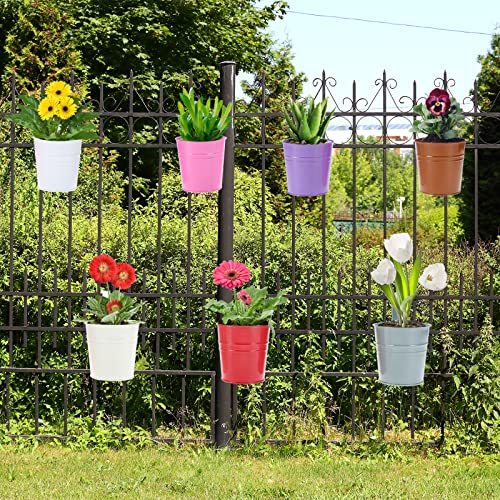 Searqing 10 Pack Railing Hanging Flower Pots,Small Metal Iron Hanging Flower Pots Balcony Garden Pots Fence Hanging Bucket Pots With Detachable Hooks,Flower Holders #TOP4