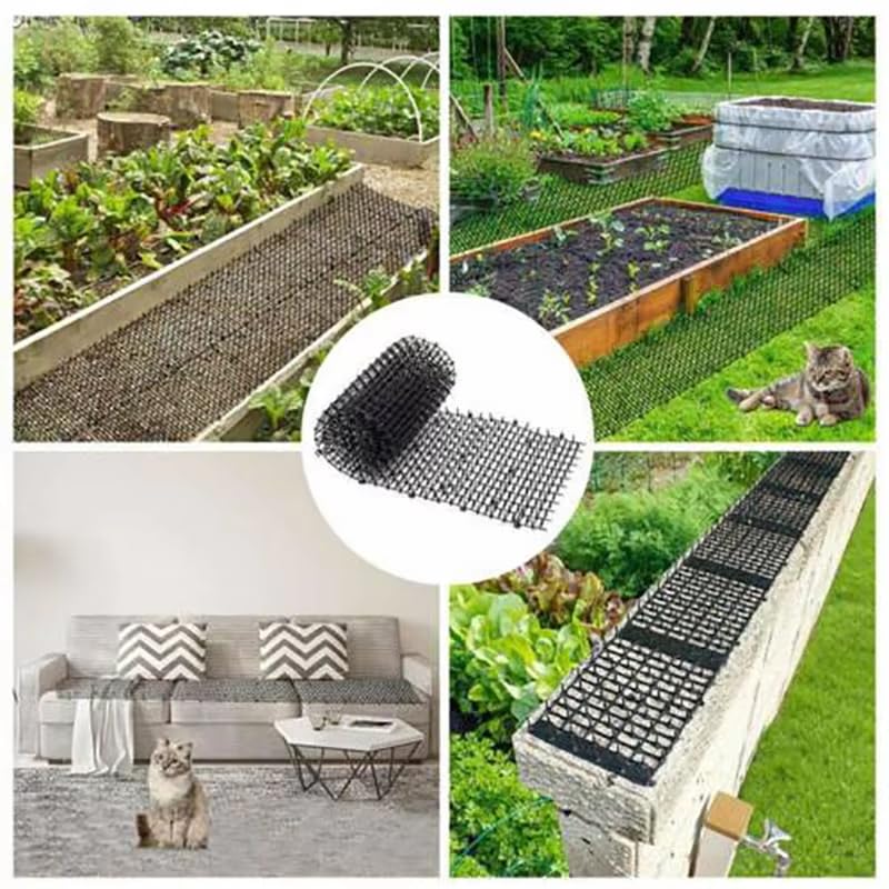 Tappetino Repellente per Gatti,400 x 30 cm, anti punte, repellente per gatti, cani, volpi, deterrenti per scavare cani da giardino, gatti, volpi Repellente con 8 Picchetti di Fissaggio Barriera Intern