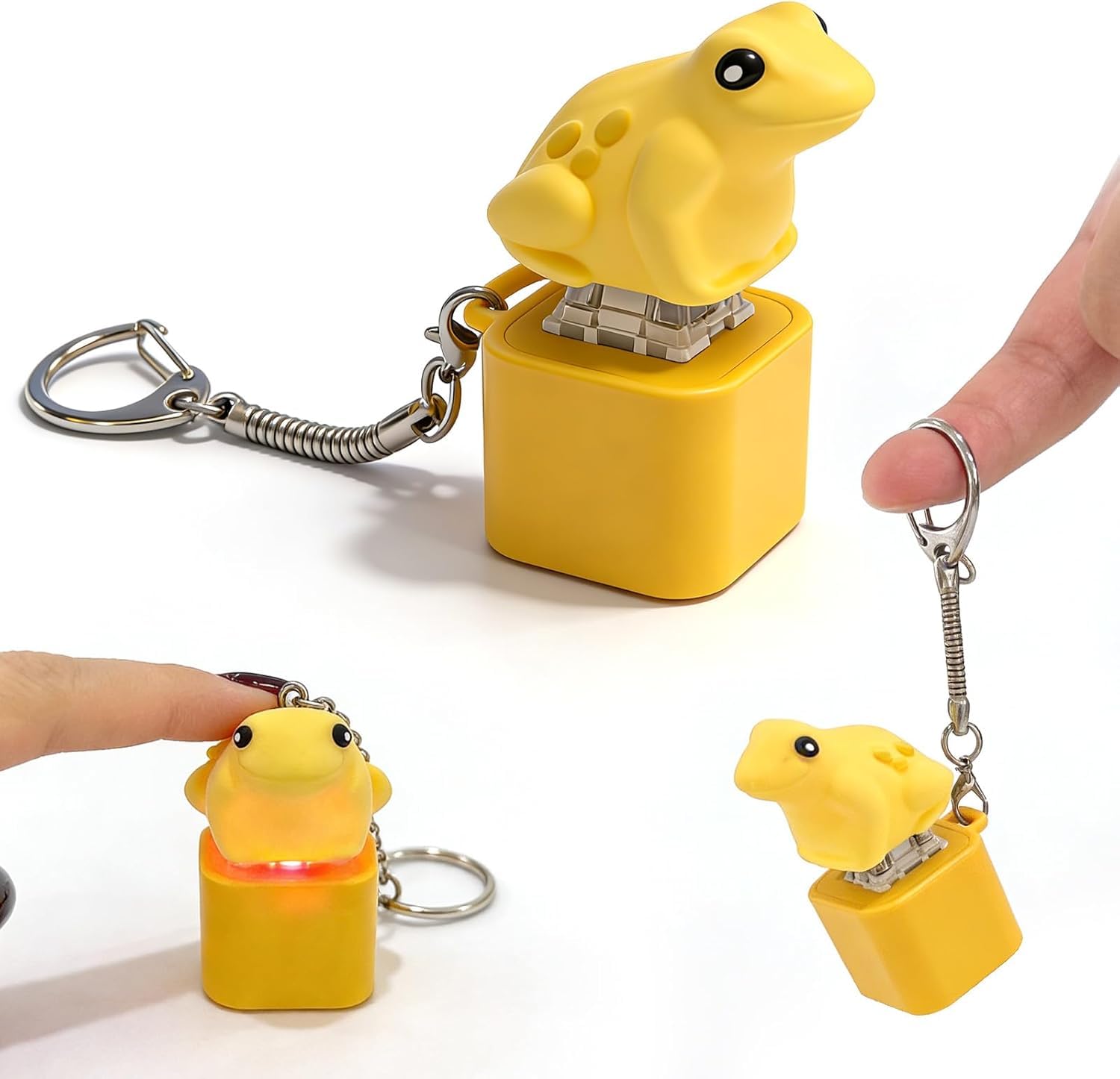 Frog Croaking Fidget Toy, Keyboard Clicker USB-C Rechargeable Keyring with Colourful LED Lights, Anxiety Calming Sensory Stress Relief Gadget for Adults & Desk Use
