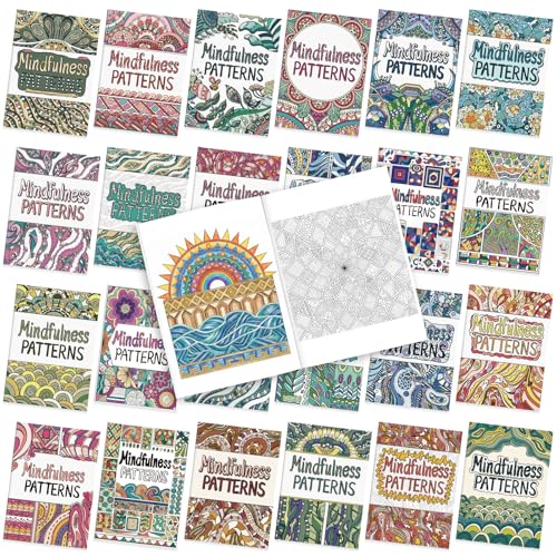 Liliful 24 Pcs Mindfulness Geometric Theme Coloring Book Bulk Intricate Pattern & Mandala Coloring Books for Stress Relief Ideal for Adult Relaxation Gift Fillers & Self-Care Activities
