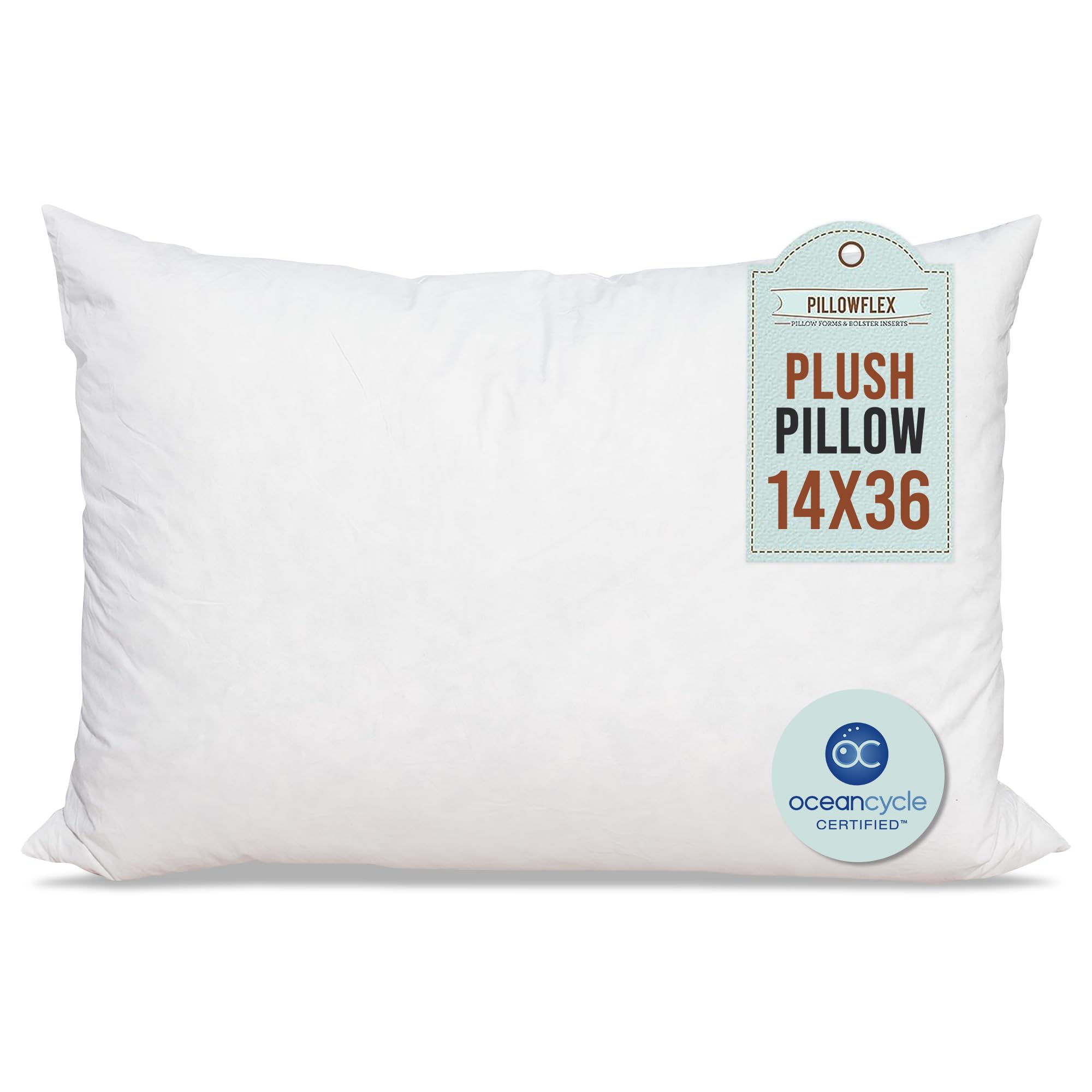 - Pillowflex Plush Pillow Insert - Ocean Cycle New Life Synthetic Fiber Filling - 14x36 Machine Washable, Ultra Soft Throw Pillow, Large Sham Bed Sleeping Pillow - 1 Decorative Accent Form