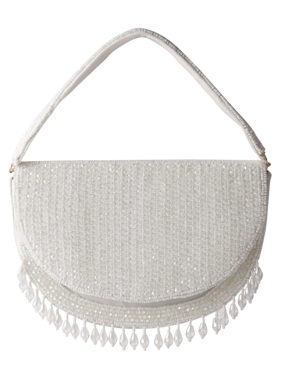 Arohi Crystal New Bag Half Moon embellished | Tassel With Pearl Vintage Elegant | Stylish Bridal Purses Evening Clutch Bag For Women's & Girls-image-21