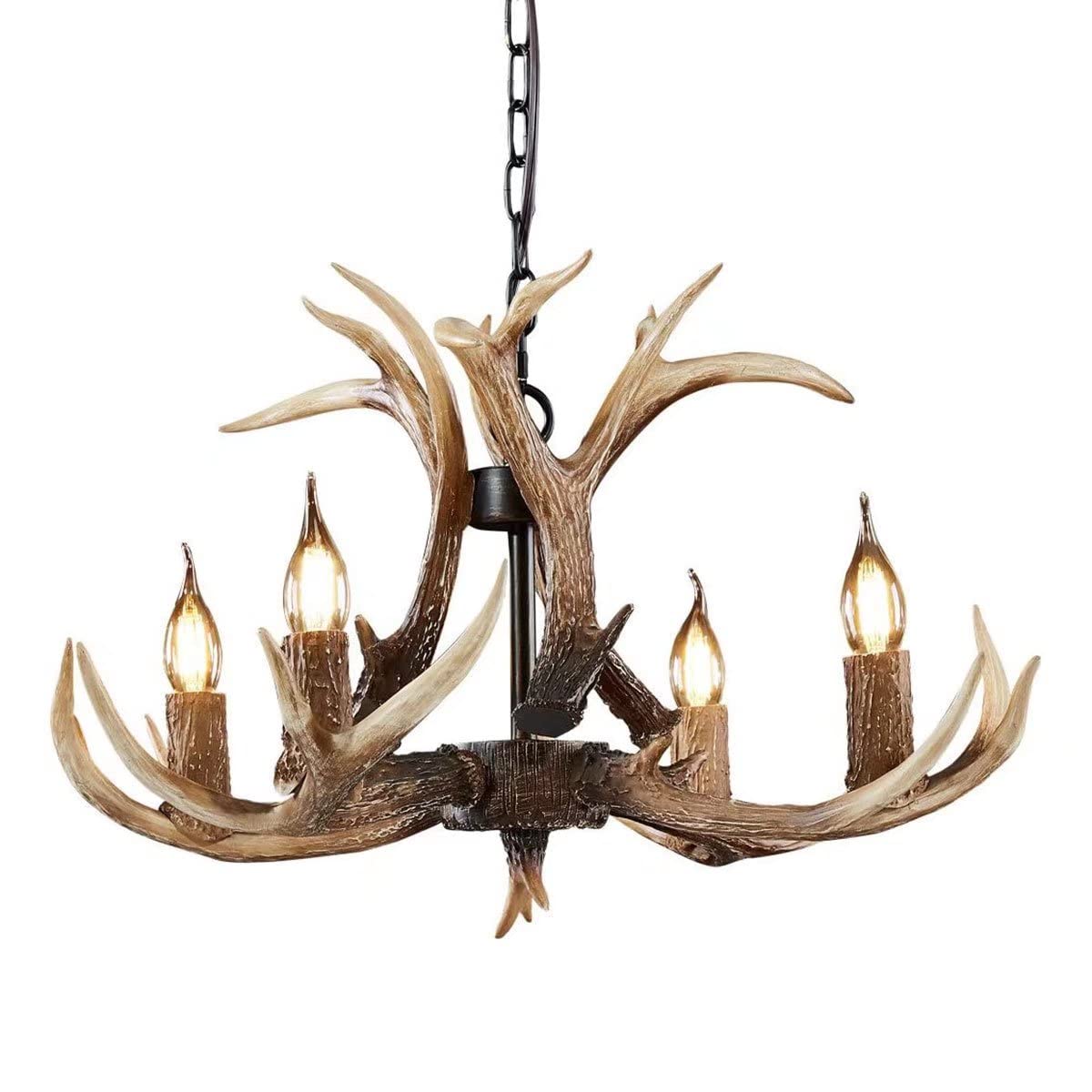 SXECAEPS Antler Chandelier 4 Lamp Rustic Fixture Ceiling Retro Style Dining Room Bedroom Hallway Entrance - Brown