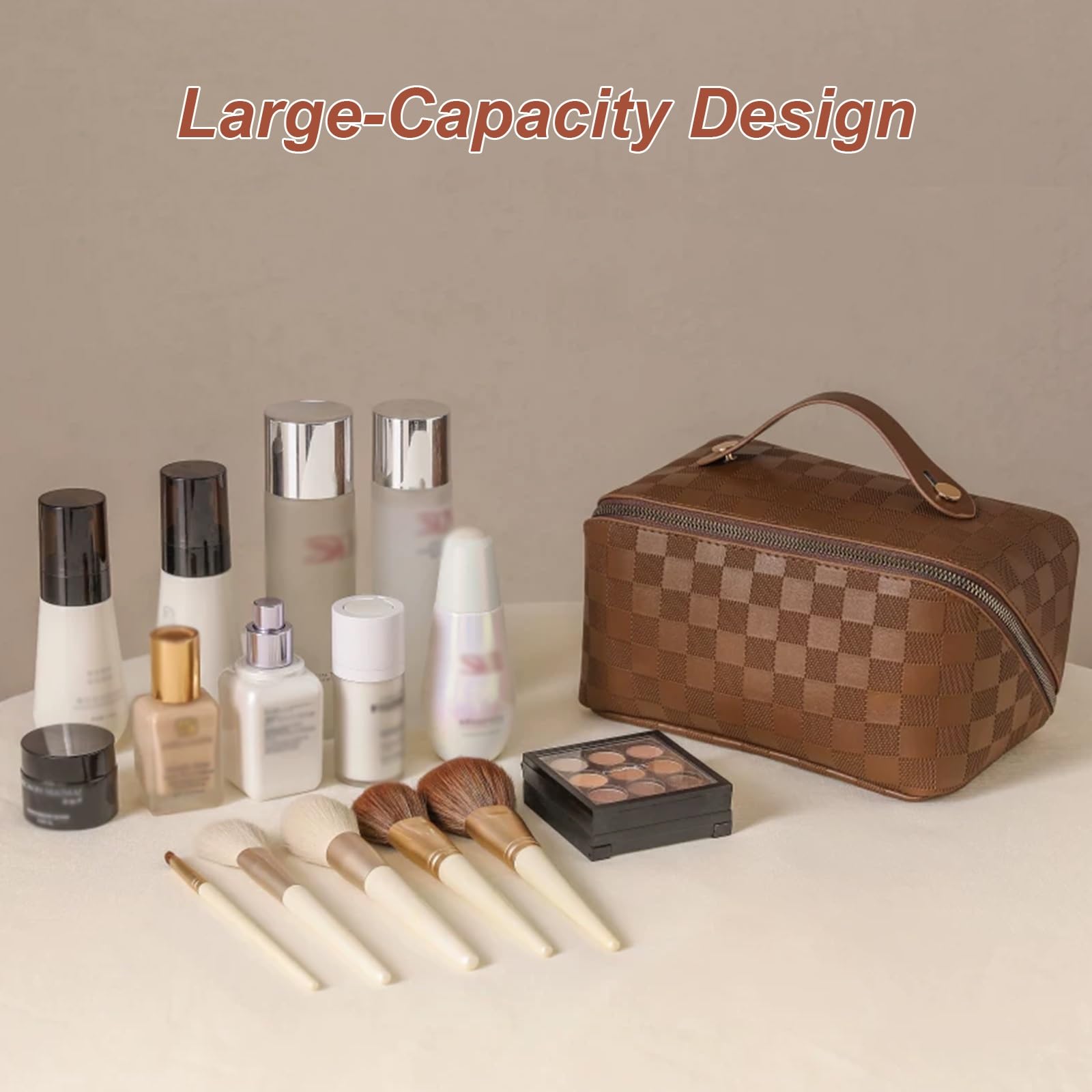 Geräumige Kosmetiktasche, Beauty Case, Strapazierfähiges Leder, Große Öffnung für Einfachen Zugriff, Leicht zu Reinigen, Geräumiger Stauraum für Große Gegenstände(White)