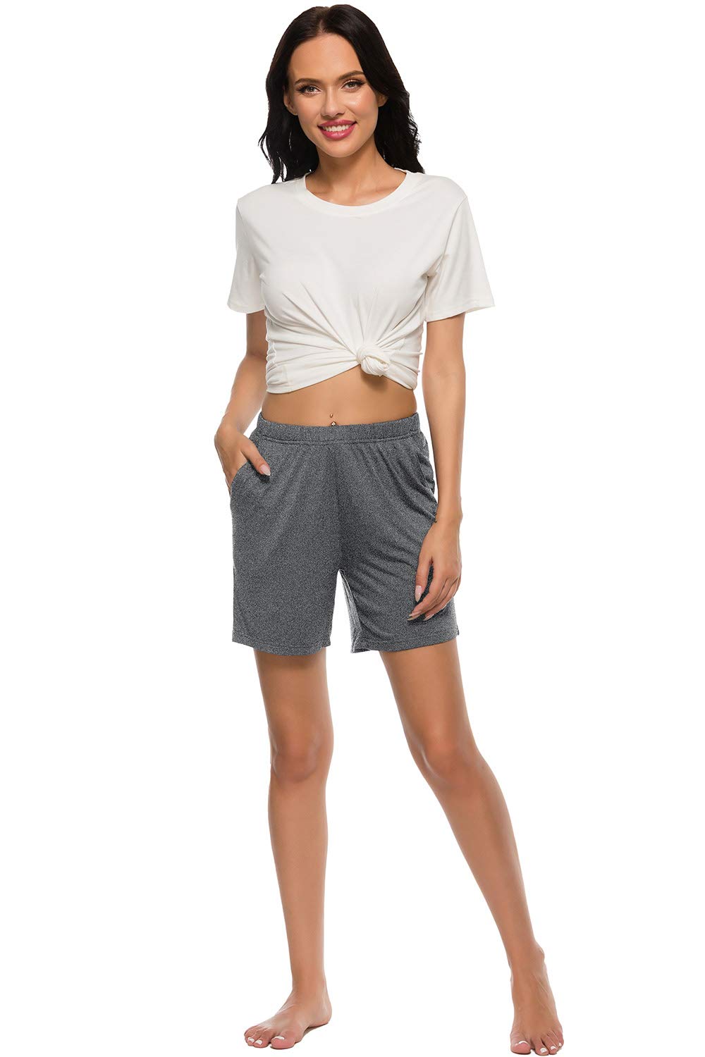 MoFiz Femme Bas de Pyjama Shorts d'Été Doux Modal Pantalon Court de Nuit avec Poches