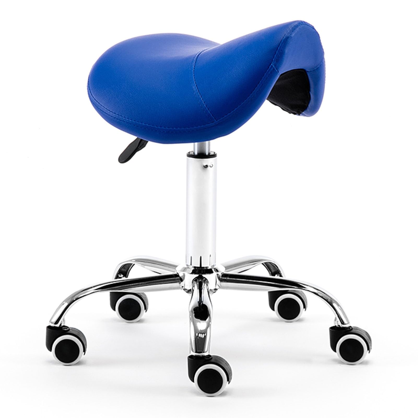 Taboret zabiegowy, profesjonalny ergonomiczny stołek siodłowy, regulowany hydrauliczny fotel siodłowy z kółkami, krzesło biurowe antygarbowe dla stylisty salonu/Lash Tech (kolor: niebieski)