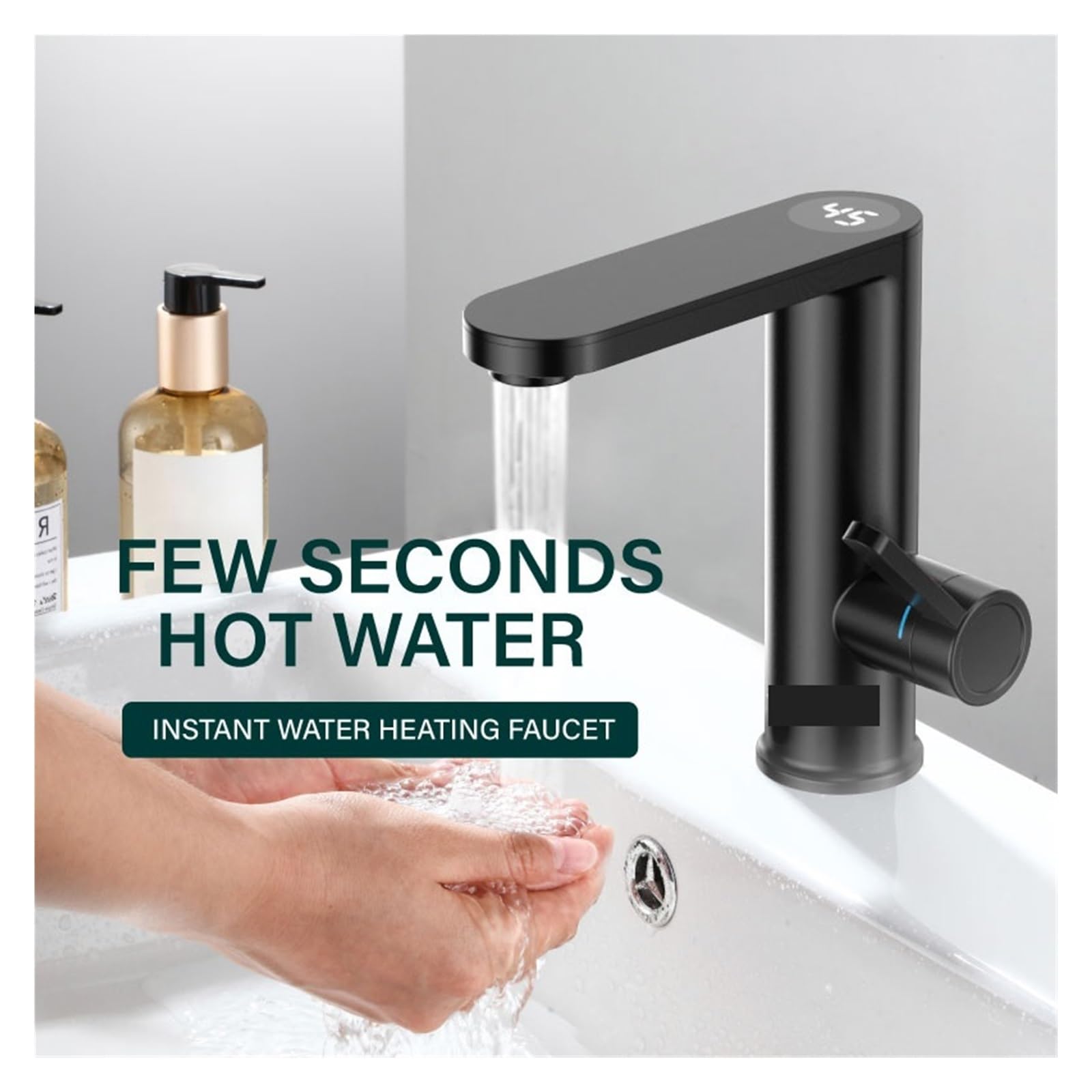 Podgrzewany kran, Elektryczny Podgrzewacz Wody Hot Tap 2 W 1 Natychmiastowy Bezzbiornikowy Zbiornik Gejzerowy Do Domu(Matte Black)