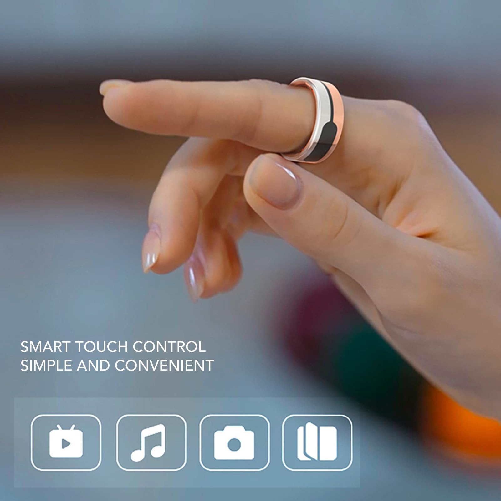 Smart Ring Health Tracker, Touch Control Fitness Smart Ring with Charging Base, Sleep Tracking Wearable, Waterproof, 4-6 Days Battery Life (Size 8)