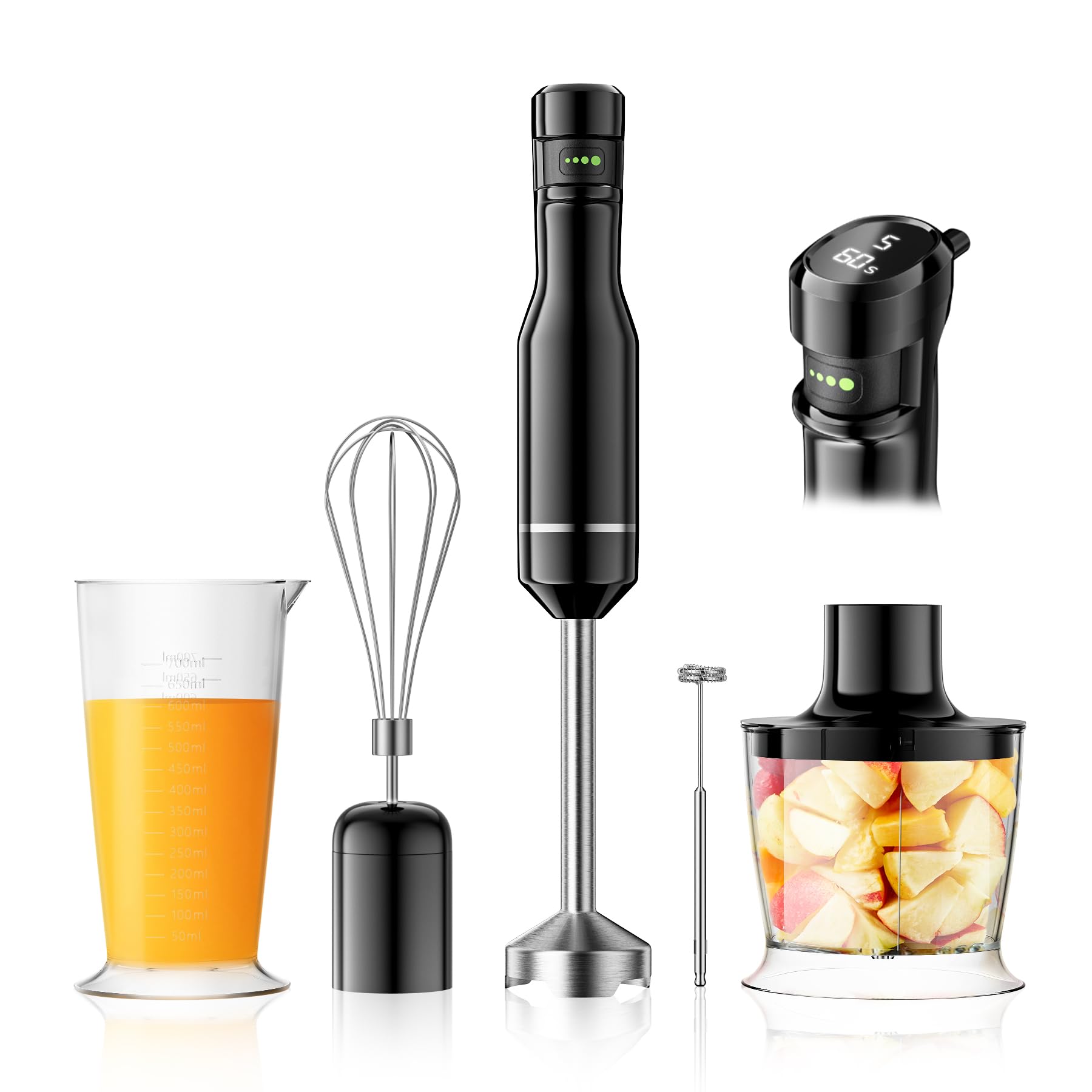 G.a HOMEFAVOR Handheld Corded Hand Blenders Set: 1000W Trigger Variable Speed 5 in 1 Stick Blenders with Stainless Steel Blade, Mixing Beaker, Whisk, Milk Frother for Soup, Baby Food, Smoothies