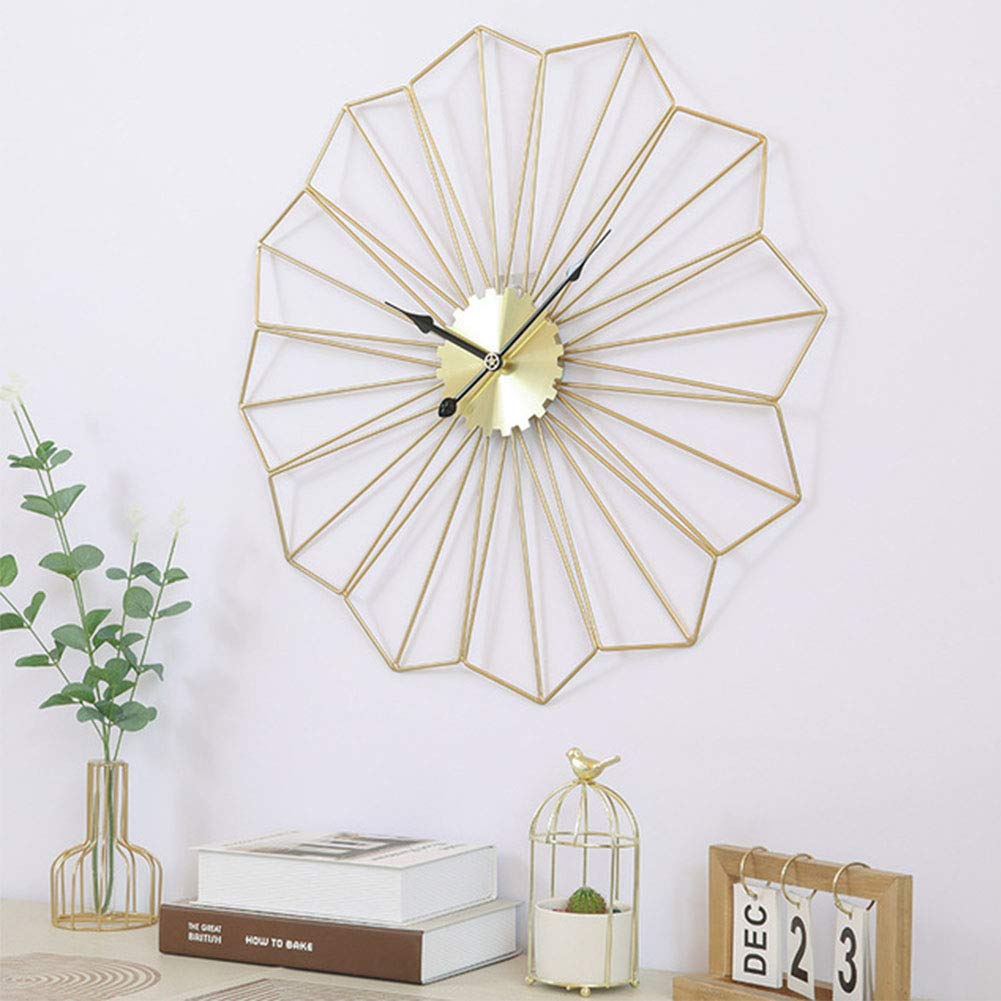 Reloj de Pared, Reloj de Pared Metal con Forma Flor Dorado 60x60x5cm