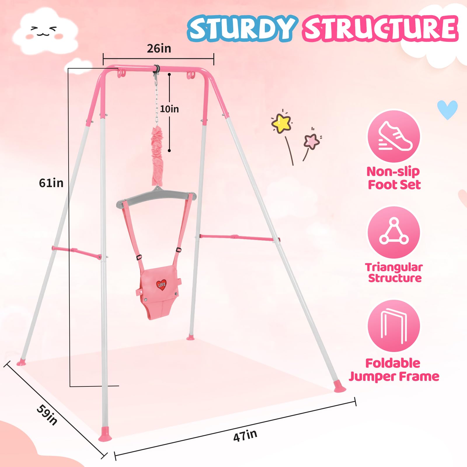Baby Jumper with Stand, Infant Jumper for Indoor/Outdoor Play, Jumper for Baby 6-24 Months, Baby Jumpers and Bouncers with Adjustable Chain, Easy to Assemble & Store