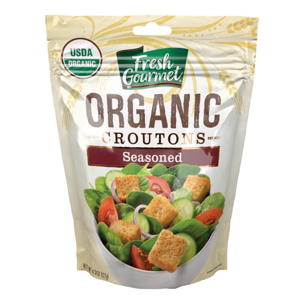 Fresh Gourmet Organic Seasoned Croutons, 4.5oz Pack of 9 - USDA Certified Crunchy Salad Toppers with Garlic, Onion & Parsley