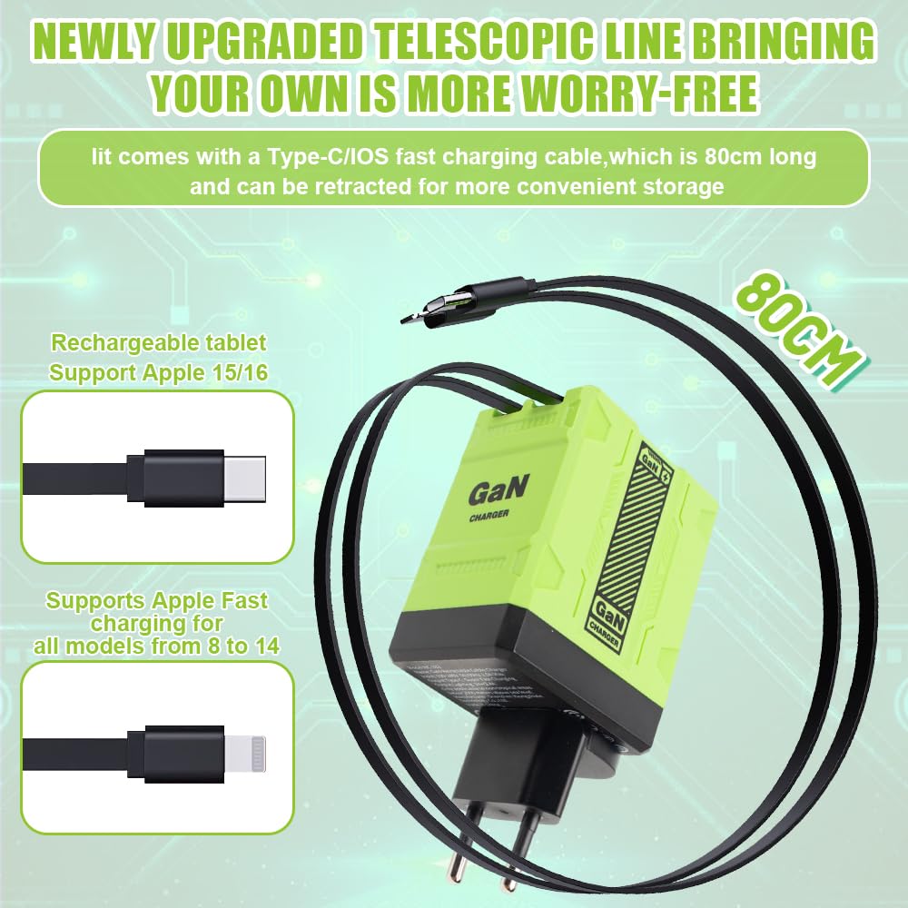 Caricatore Auto 4 In 1 120W Con Cavo Telescopico – PD3.0 + Type-C, Angolo Regolabile 180° Per IPhone, Samsung, Xiaomi, Huawei E Honor