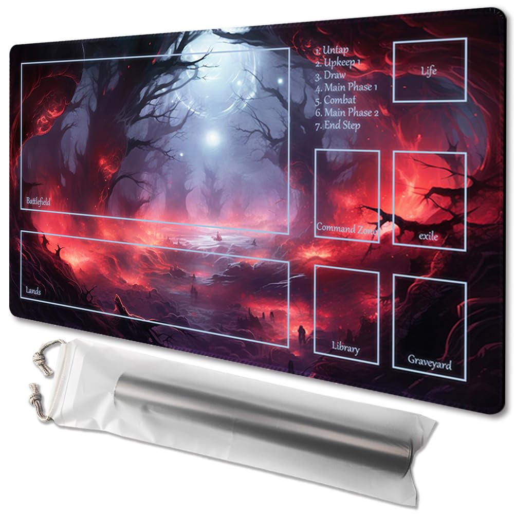 MTG Playmat Size 24" x 14", Free Storage Pockets, Non-Slip Bottom, Ideal for Card Game Enthusiasts, TCG Playmat Mouse Pad (with Area of