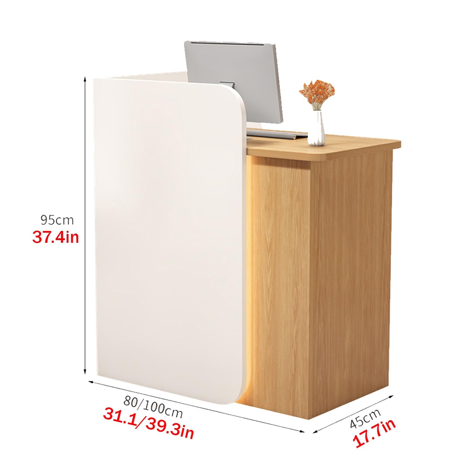 Generico Elegante bancone Reception Moderno con cassetto e passacavi, bancone Cassa da 100 cm con parapetto, Marrone e Legno, bancone Front-End Funzionale per Uso commer
