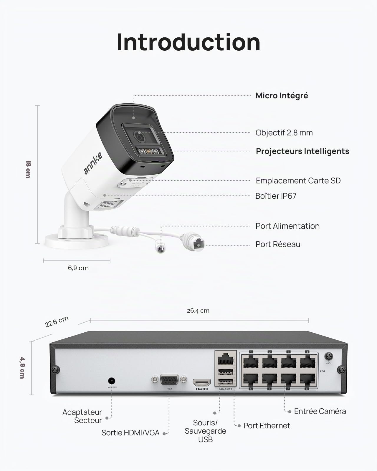 ANNKE Kit de Vidéosurveillance PoE 3K, NVR 4K 8 Canaux HDD 2To
