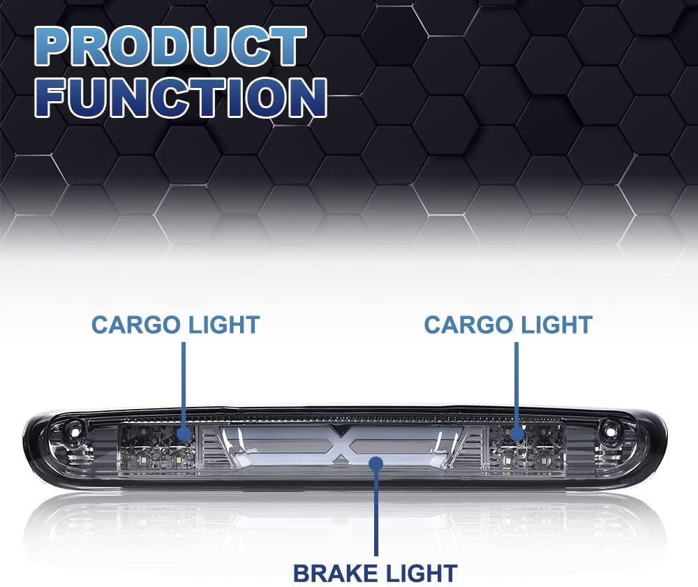 PIT66 LED 3rd Brake Light, Compatible with Silverado 07-14/Fit GMC Sierra 07-14/Compatible with H-ummer H3T 09-10 LED Third Brake Light Cargo Chrome Housing Smoke Lens
