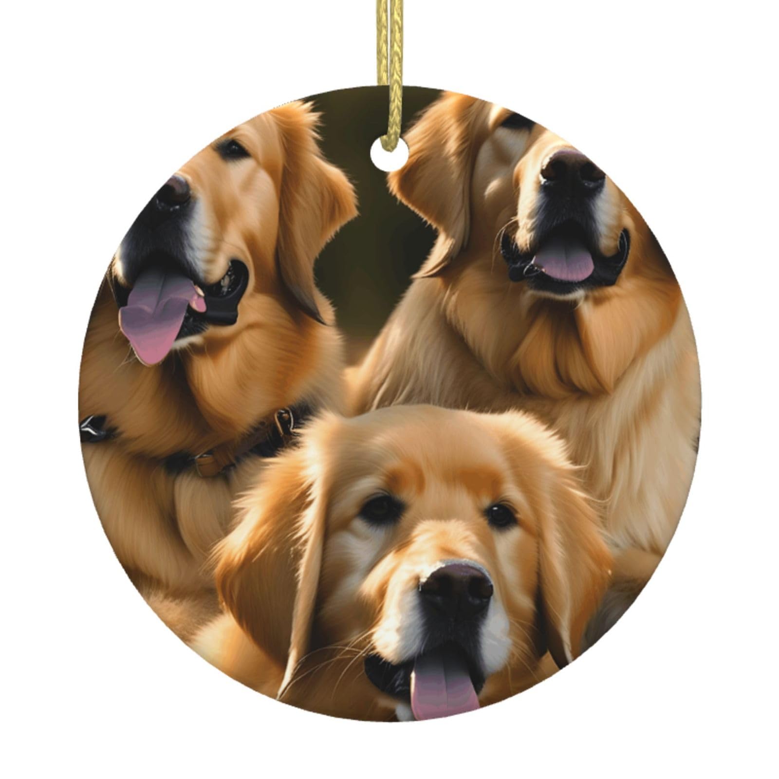 Golden Retrievers Print Christmas Ornaments, Ceramic Hanging Ornament, Round Shape Decorations