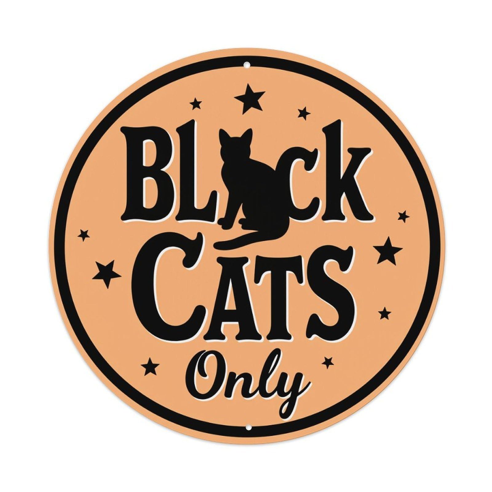 Black Cat Silhouette Stars Circle Metal Tin Sign Plaque