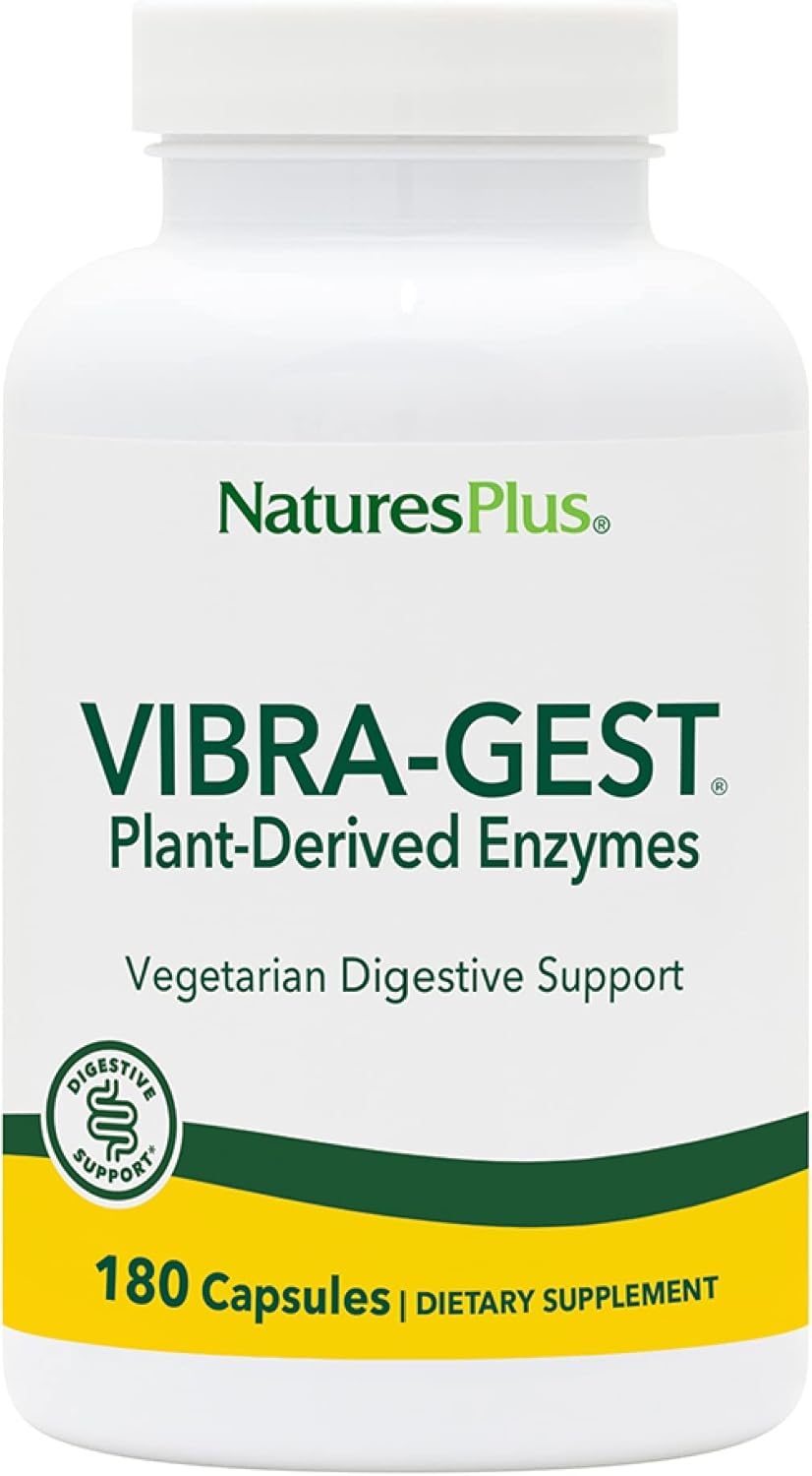 NaturesPlus Vibra-Gest - 180 Capsules - Vegetarian Digestive Support Supplement with Probiotics, Live Fruit & Vegetable Enzymes - Natural Live Cultures - 180 Servings