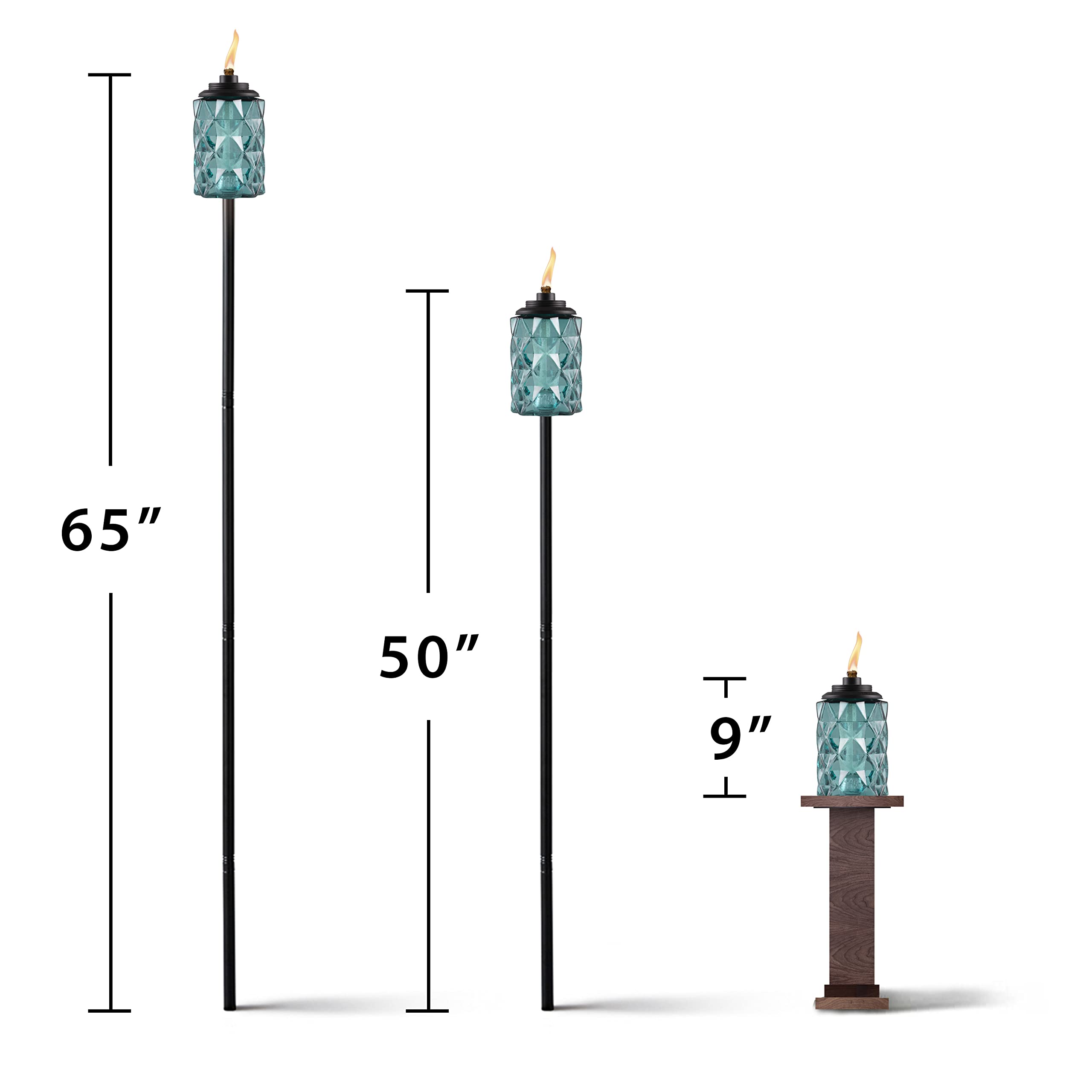 TIKI Confezione da 2 torce in Vetro Blu Topazio Facile da installare, Illuminazione Decorativa per Esterni, per Prato, Patio, Cortile, 165 cm, Blu, 1122125