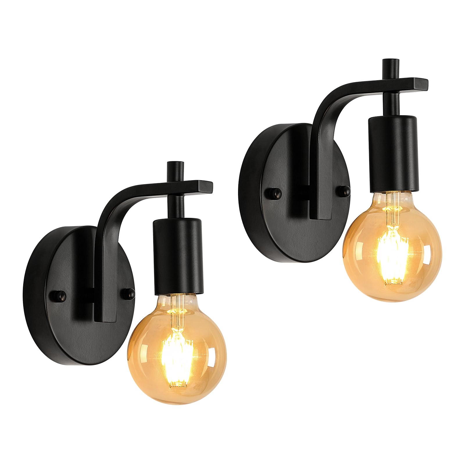 DELIPOP 2 Piezas Apliques de Pared Interior, Lámpara de Pared Vintage Industrial, E27 Iluminación de Interior Metal Retro, Negro Luz de Pared para Dormitorio, Sala de Estar, Escaleras, Café