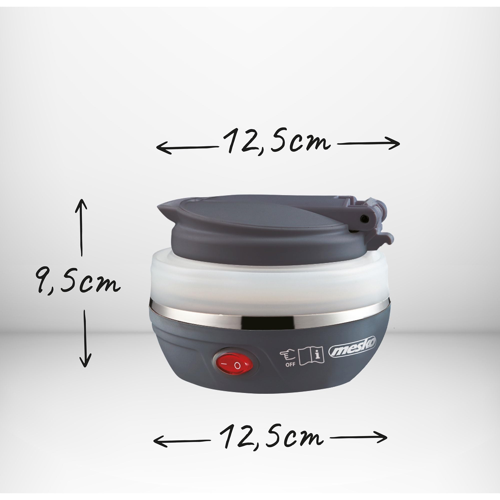 Mesko MS1375 Bouilloire Électrique Pliable, 0,6 litre, Silicone, sans BPA, Élément Chauffant Cachée, Couvercle Automatique, Idéale pour les Voyages et Camping 750W, Blanc