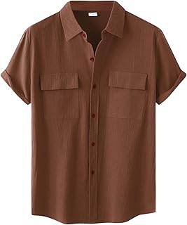 Shirt Herren Kurzarm- Für Männer Summer Llose Baumwollmischung farbige Knopf-Kurzarm-Hemd-Töpfe Herren Hemden Große Größen