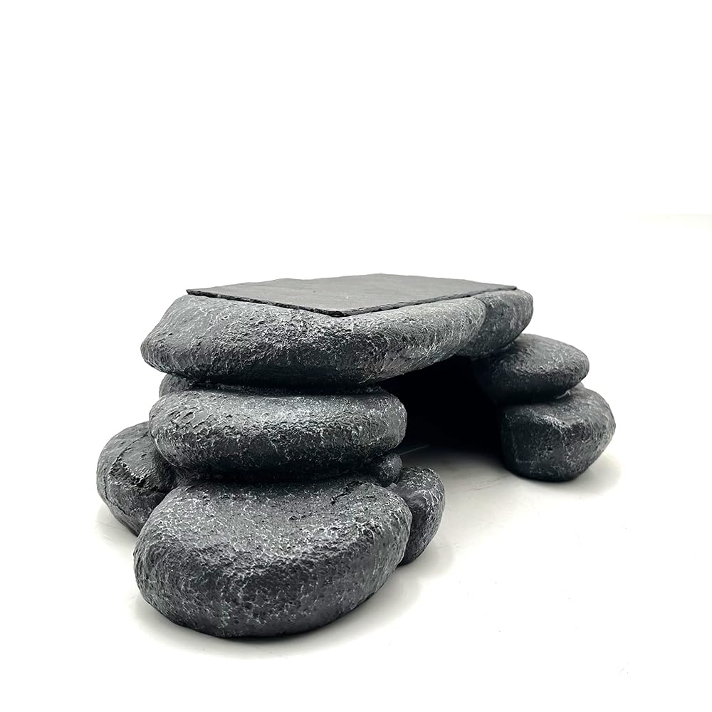 Plataforma grande de dragón barbudo, piel de lagarto, serpiente o reptil con piedra de pizarra de almacenamiento de calor, 12.6 x 7 x 3.5 pulgadas