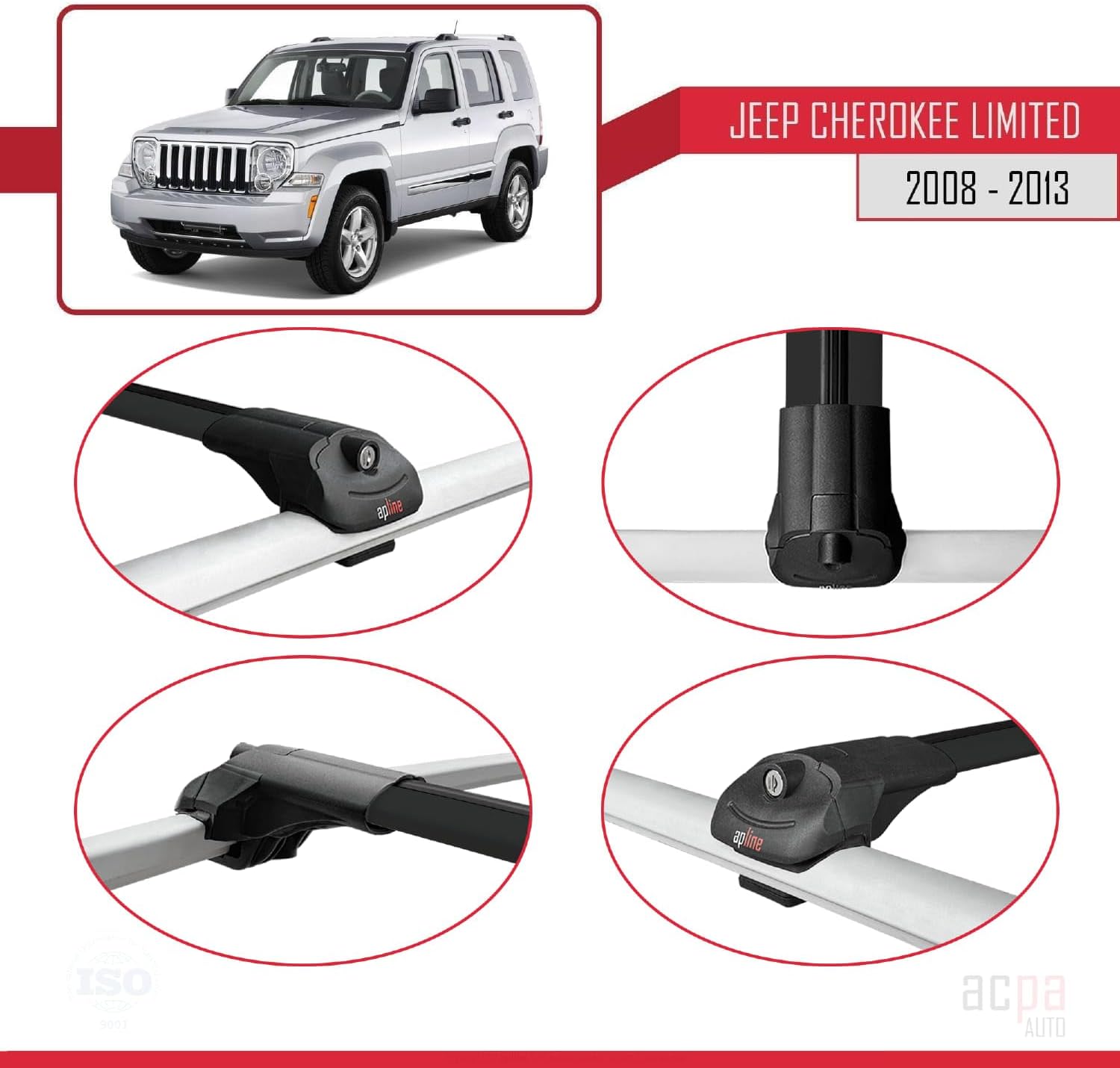 Compatible with Jeep Cherokee (KK) 2008-2013 Roof Rack ACE-1 Roof Rack Pack Rack Black