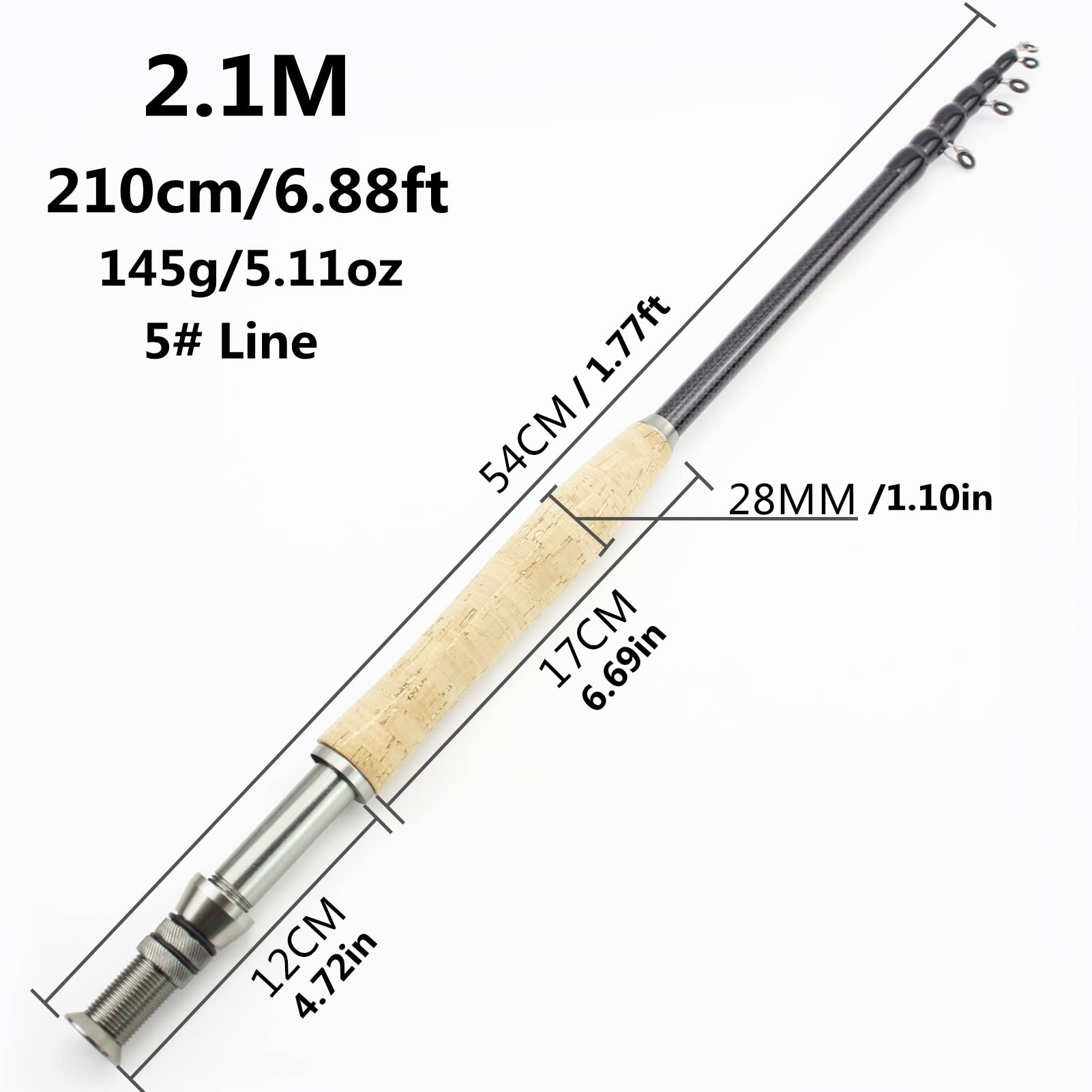 Varilla de Pesca con Mosca telescópica, caña de Pescar con Mosca, Fibra de Carbono portátil ultrafiro Mosca rápida moscada de la Mosca, asa de Corcho Caña de Pesca con Mosca PESCA2. 1m 2.4m 2.7m 3.0m