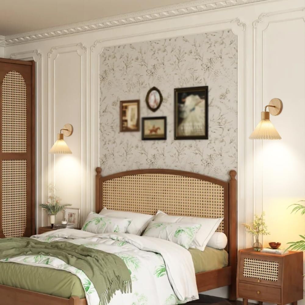 Lámpara de Pared de Tela Plisada Lámpara de Pared de Madera con Pantalla de Tela Aplique de Pared Industrial Retro for Dormitorio, Sala de Estar, Comedor, Pasillo, escaleras, Restaurante
