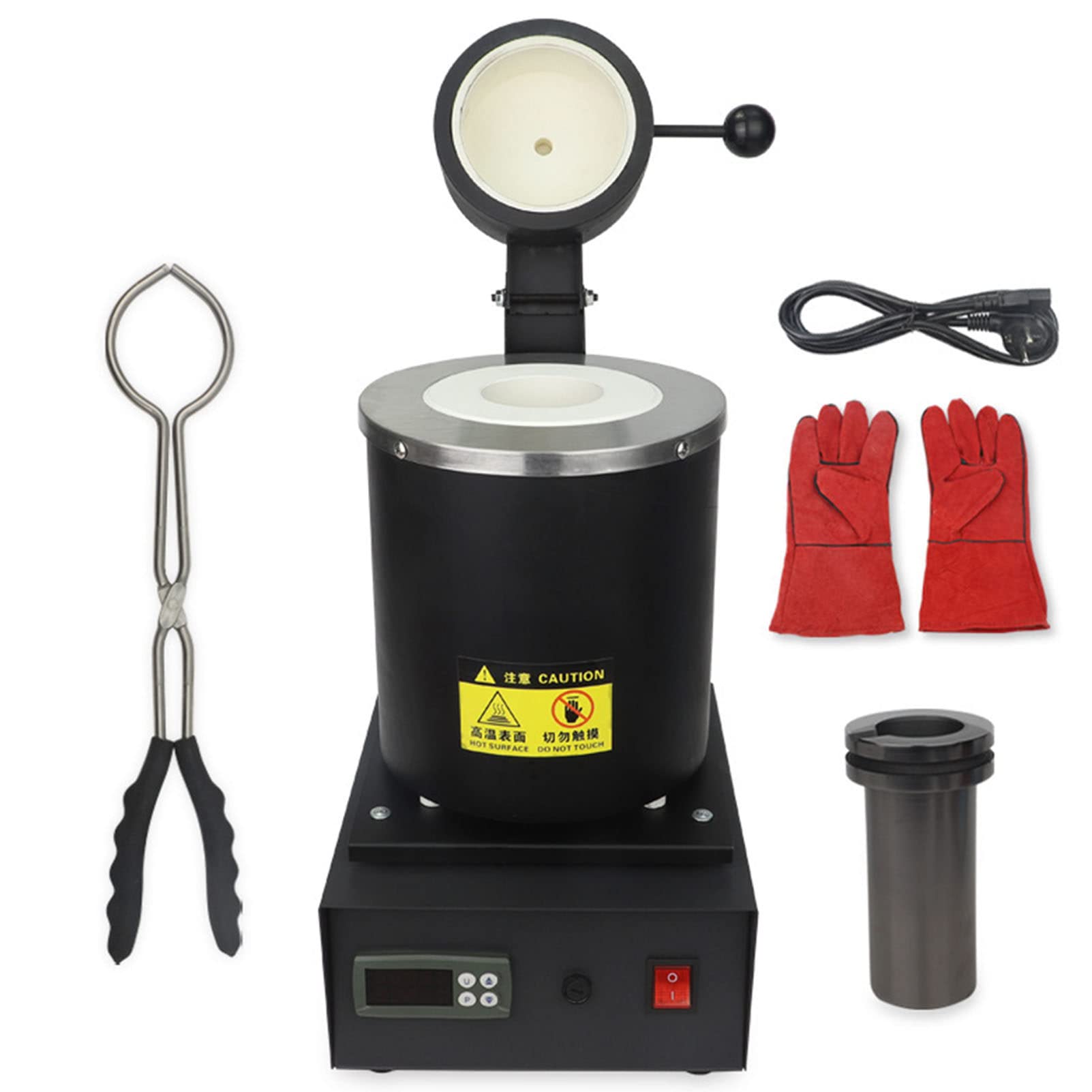 Kit completo de horno de fusión de metales con pinzas de crisol, guantes resistentes al calor, horno de fundición de refinación para chatarra fundida, plata, oro, cobre, aluminio, rojo (negro)