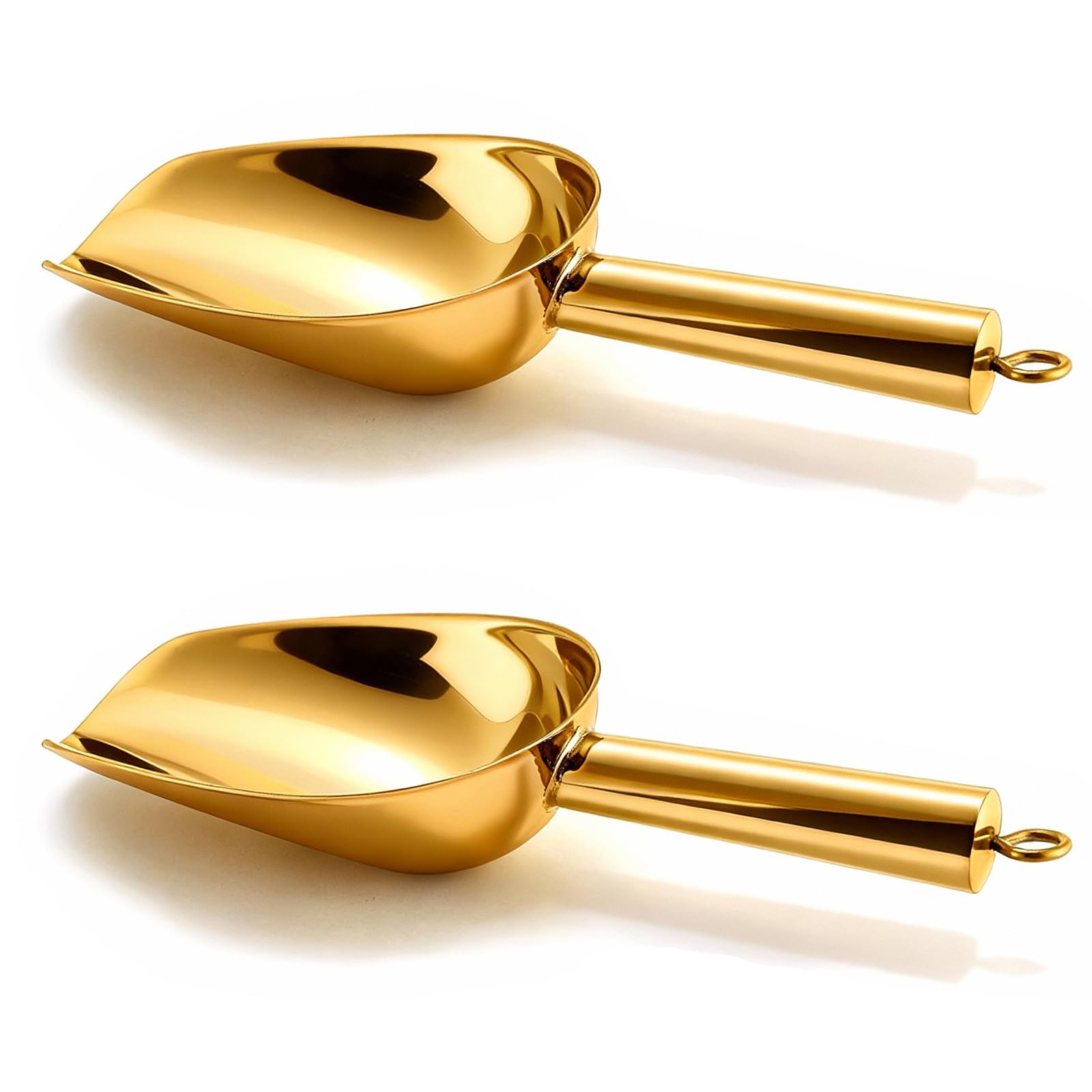 Muiltvoe 3oz Gold Ice Scoop Set of 2, Stainless Steel Mini Food Scoops, Metal Flour Candy Pet Scooper for Kitchen Bar BBQ Party Wedding -Utility Scoop, Mirror Finish